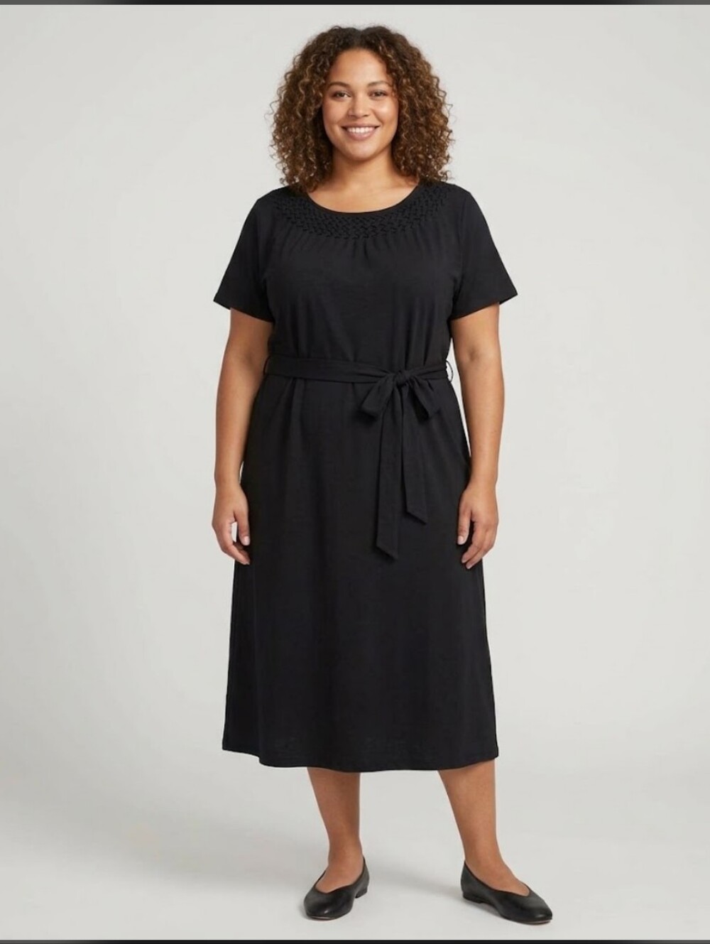 Croft & Barrow Lattice Neck Belted Black Dress 1X Minimalist #1